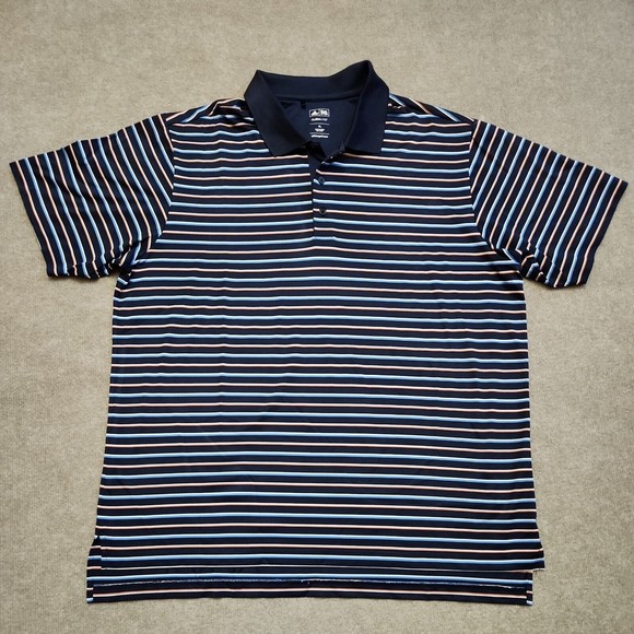 Adidas Mens Polo Golf Shirt XL Short Sleeve Blue Striped ClimaLite Logo - Picture 1 of 7